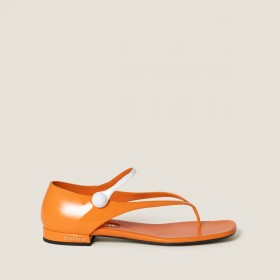 Miu Miu Two Tone Patent Leather Mary Jane Thong Sandals Orange White