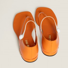 Miu Miu Two Tone Patent Leather Mary Jane Thong Sandals Orange White