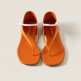 Miu Miu Two Tone Patent Leather Mary Jane Thong Sandals Orange White