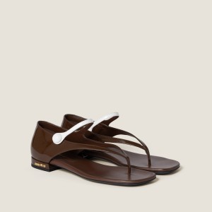 Miu Miu Two Tone Patent Leather Mary Jane Thong Sandals Rosewood White
