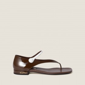 Miu Miu Two Tone Patent Leather Mary Jane Thong Sandals Rosewood White