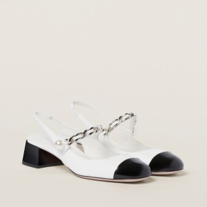 Miu Miu Two Tone Patent Leather Slingback Pumps White Black