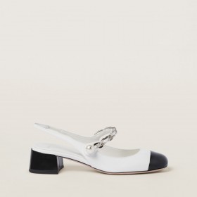 Miu Miu Two Tone Patent Leather Slingback Pumps White Black