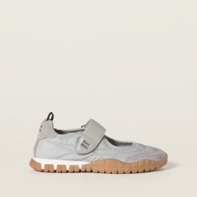 Miu Miu Tyre Technical Fabric And Suede Ballerinas Cloudy Gray