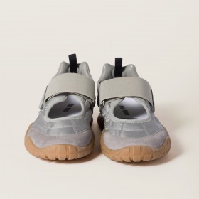 Miu Miu Tyre Technical Fabric And Suede Ballerinas Cloudy Gray