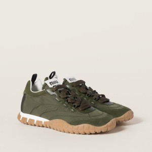 Miu Miu Tyre Technical Fabric And Suede Sneakers Loden Green