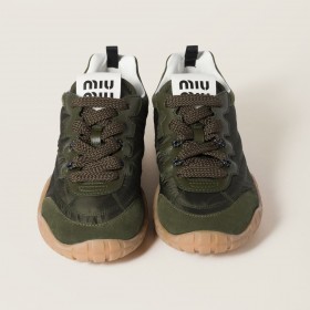 Miu Miu Tyre Technical Fabric And Suede Sneakers Loden Green