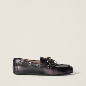 Miu Miu Unlined Bleached Leather Boat Shoes Black