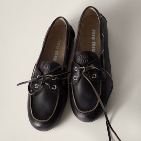 Miu Miu Unlined Bleached Leather Boat Shoes Black