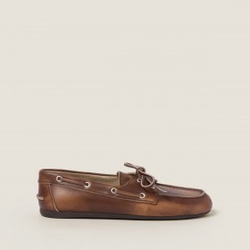 Miu Miu Unlined Bleached Leather Boat Shoes Sienna