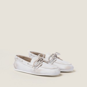 Miu Miu Unlined Bleached Leather Boat Shoes White
