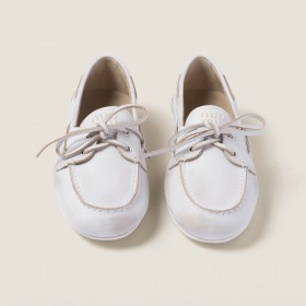 Miu Miu Unlined Bleached Leather Boat Shoes White