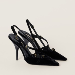 Miu Miu Velvet Slingbacks With Straps Black