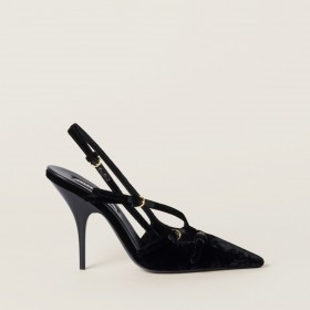 Miu Miu Velvet Slingbacks With Straps Black