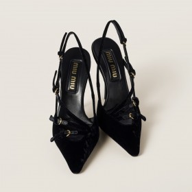 Miu Miu Velvet Slingbacks With Straps Black