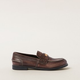 Miu Miu Vintage Effect Leather Penny Loafers Ebony