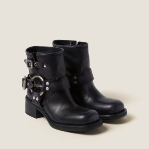 Miu Miu Vintage Look Leather Booties Black
