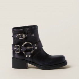 Miu Miu Vintage Look Leather Booties Black