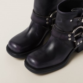 Miu Miu Vintage Look Leather Booties Black