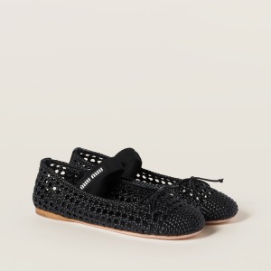 Miu Miu Woven Nappa Leather Ballerinas Black