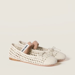 Miu Miu Woven Nappa Leather Ballerinas Ivory