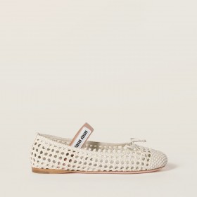 Miu Miu Woven Nappa Leather Ballerinas Ivory