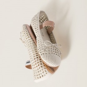 Miu Miu Woven Nappa Leather Ballerinas Ivory