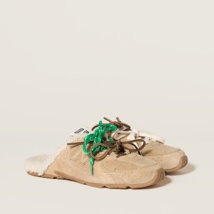 New Balance X Miu Miu 530 SL Bleached Suede Sneaker Mules Ecru