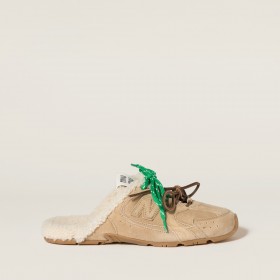 New Balance X Miu Miu 530 SL Bleached Suede Sneaker Mules Ecru