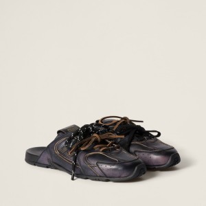 New Balance X Miu Miu 530 SL Deco Calf Leather Mules Black