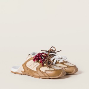New Balance X Miu Miu 530 SL Deco Calf Leather Mules Cinnamon Travertine Gray
