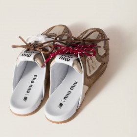 New Balance X Miu Miu 530 SL Deco Calf Leather Mules Cinnamon Travertine Gray