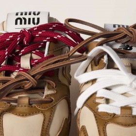 New Balance X Miu Miu 530 SL Deco Calf Leather Mules Cinnamon Travertine Gray