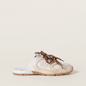 New Balance X Miu Miu 530 SL Deco Calf Leather Mules Travertine Gray White