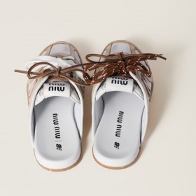 New Balance X Miu Miu 530 SL Deco Calf Leather Mules Travertine Gray White